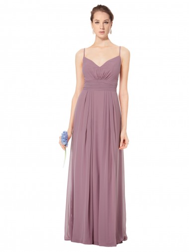 Cheap V-Neck Spaghetti Strap Open Back Long Chiffon Bridesmaid Dress Canada
