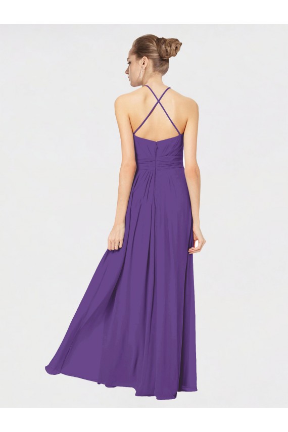 Cheap Long Chiffon Spaghetti Strap Halter Bridesmaid Dress Canada