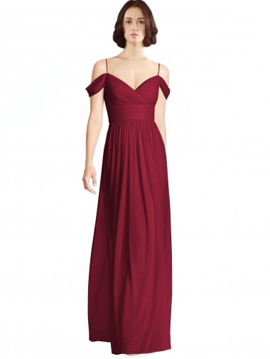 Cheap Off the Shoulder Long Chiffon Bridesmaid Dress with Pleated Sleeves Canada