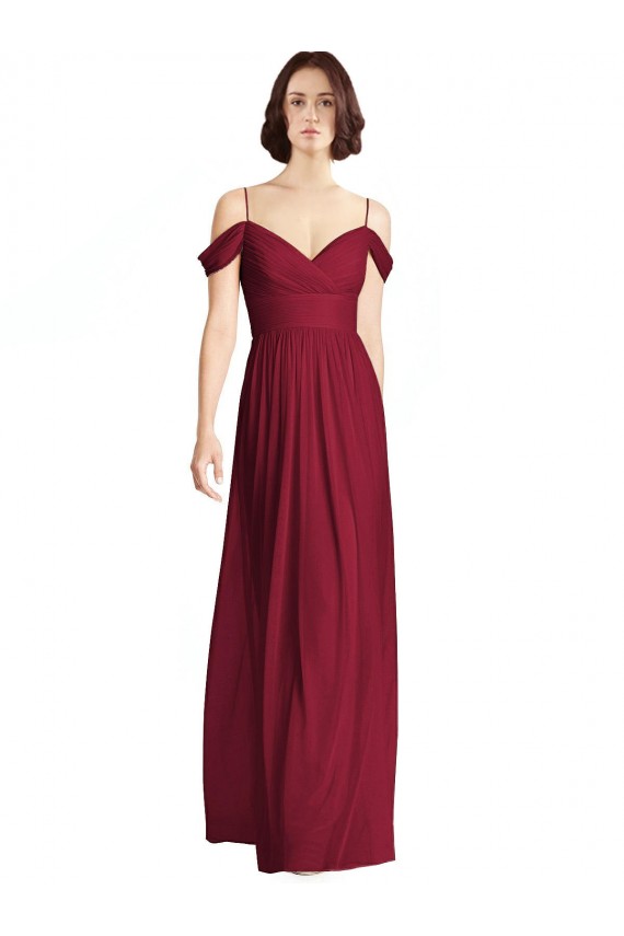 Cheap Off the Shoulder Long Chiffon Bridesmaid Dress with Pleated Sleeves Canada