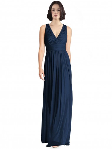 Cheap Cut Out Back Long Chiffon V-Neck Bridesmaid Dress Canada