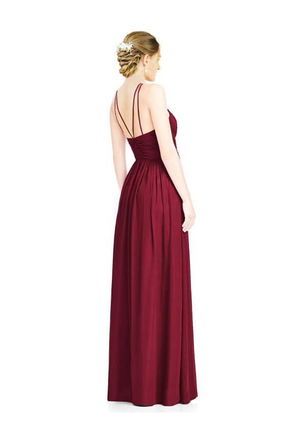 Cheap Halter Neck Open Back Draped Chiffon Bridesmaid Dress Canada
