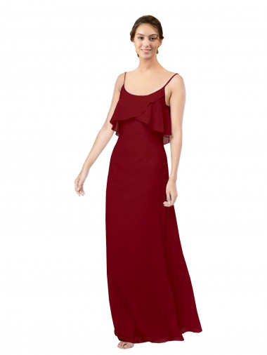 Cheap Scoop Neck Chiffon Bridesmaid Dress with Spaghetti Straps and Low Back Canada