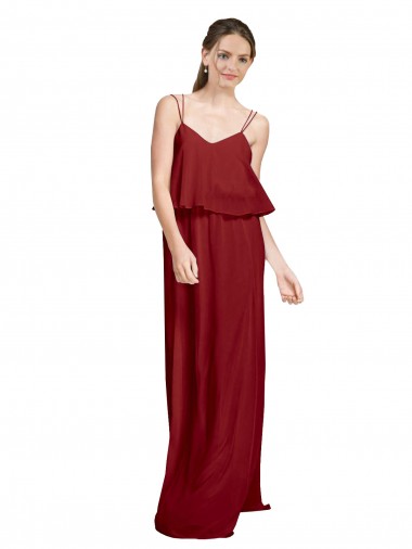 Cheap Long Chiffon Bridesmaid Dress with Slim Straps and Open Back Canada