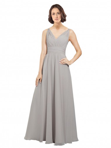 Cheap Twist Shouder Full Chiffon Bridesmaids Dress with V-Neckline and V-Back Canada