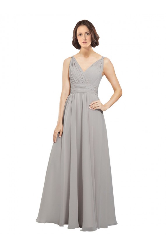 Cheap Twist Shouder Full Chiffon Bridesmaids Dress with V-Neckline and V-Back Canada