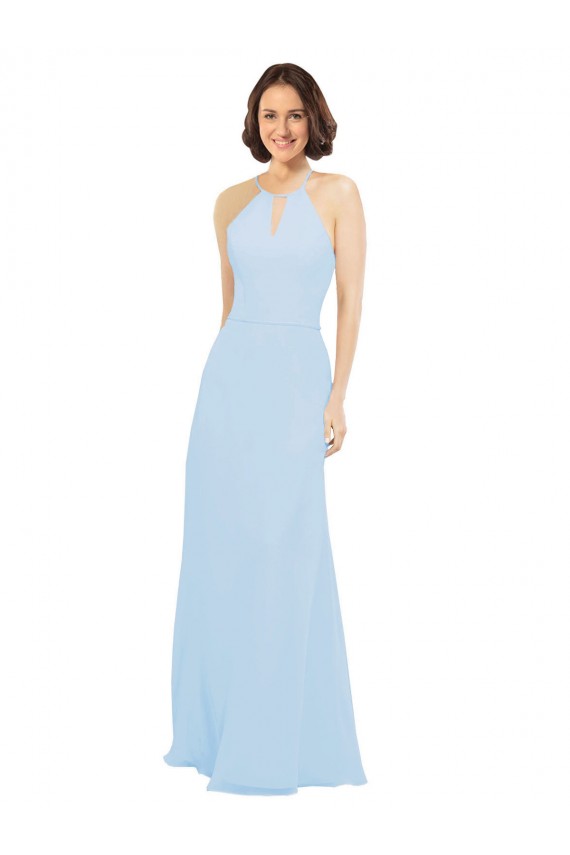 Cheap Floor Length Chiffon Bridesmaids Dress with Front Keyhole Neckline Canada
