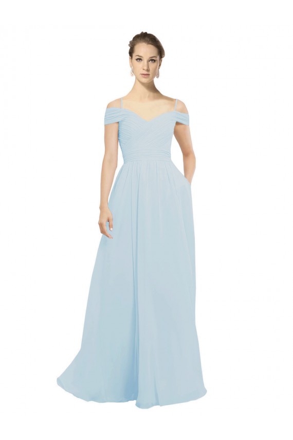 Cheap Chiffon Bridesmaids Dress with Off the Shoulder Draped Neckline Canada