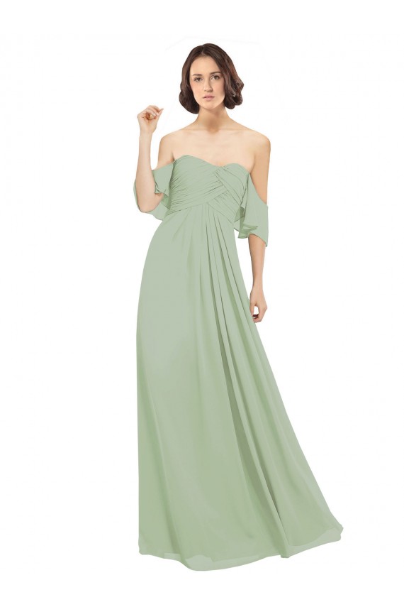Cheap Boho Chic Chiffon Bridesmaids Dress with Off the Shoulder Neckline Canada