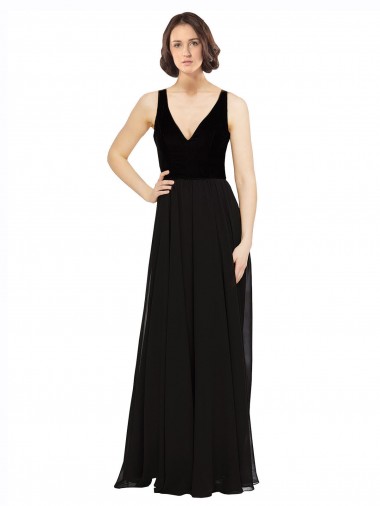Cheap Stretch Velvet and Chiffon Bridesmaids Dress with V-Neckline Canada