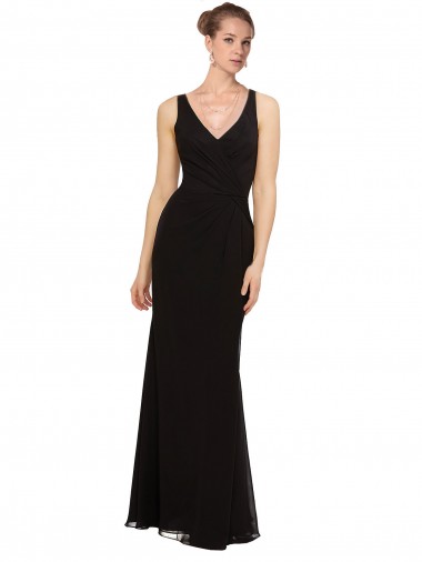 Cheap Open V-Back Chiffon Bridesmaids Dress with V-Neckine Canada