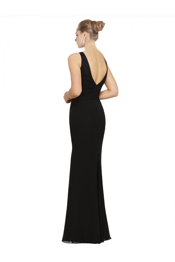 Cheap Open V-Back Chiffon Bridesmaids Dress with V-Neckine Canada