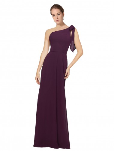 Cheap One Shoulder Chiffon Bridesmaids Dress with Shoulder Bow Canada