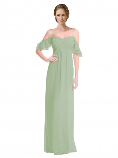 Cheap Long Chiffon Off-The-Shoulder Bridesmaid Dress with Double Flounce Sleeves Canada
