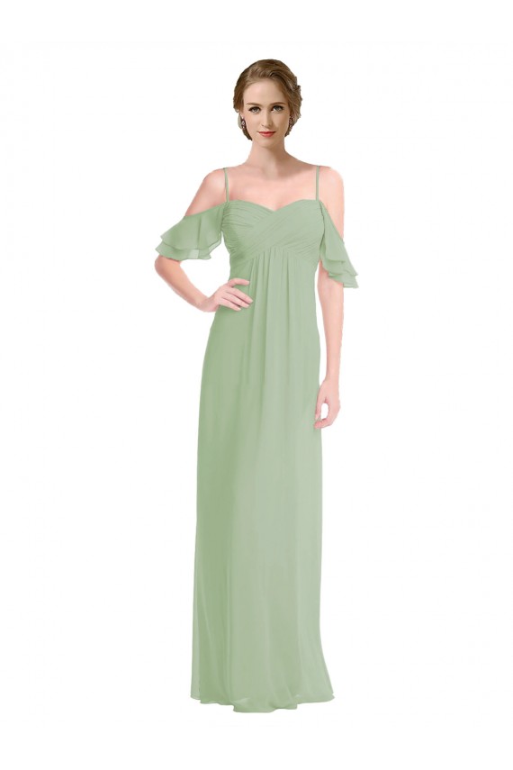 Cheap Long Chiffon Off-The-Shoulder Bridesmaid Dress with Double Flounce Sleeves Canada