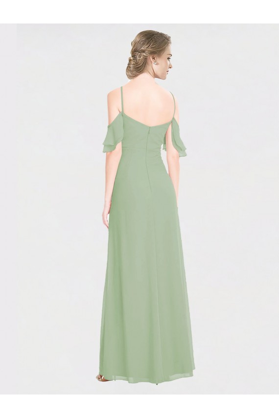 Cheap Long Chiffon Off-The-Shoulder Bridesmaid Dress with Double Flounce Sleeves Canada
