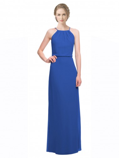 Cheap Long Chiffon Spaghetti Strap Bridesmaid Dress with Blouson Top Canada