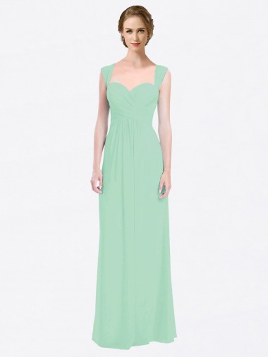 Cheap Long Chiffon Bridesmaid Dress with a Sweetheart Neckline and Pleated Shoulder Straps Canada