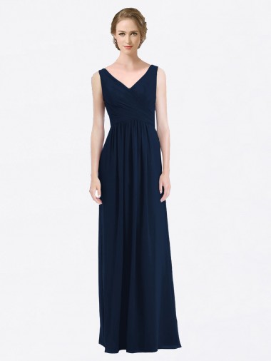 Cheap Long Chiffon V-Neck Sleeveless Bridesmaid Dress with Criss-Cross Pleated Bodice Canada