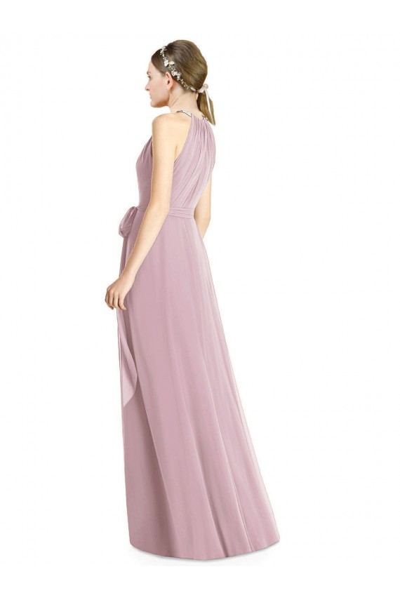 Cheap Shirred Halter Neck Long Chiffon Bridesmaid Dress Canada