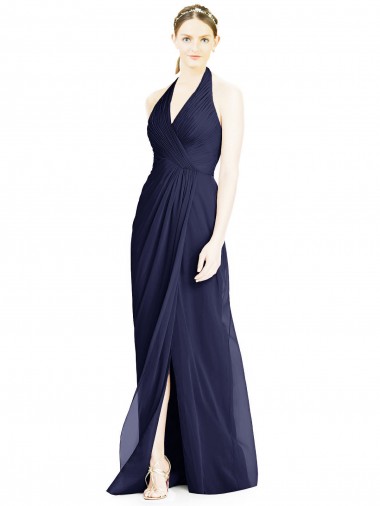 Cheap V-Neck Halter Chiffon Bridesmaid Dress with Side Front Slit Canada