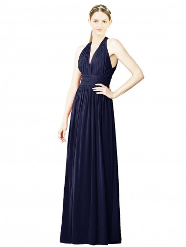 Cheap V-Neck Halter Long Open Back Chiffon Bridesmaid Dress Canada