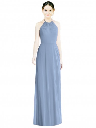 Cheap Halter Neck Tie Back Long Chiffon Bridesmaid Dress Canada