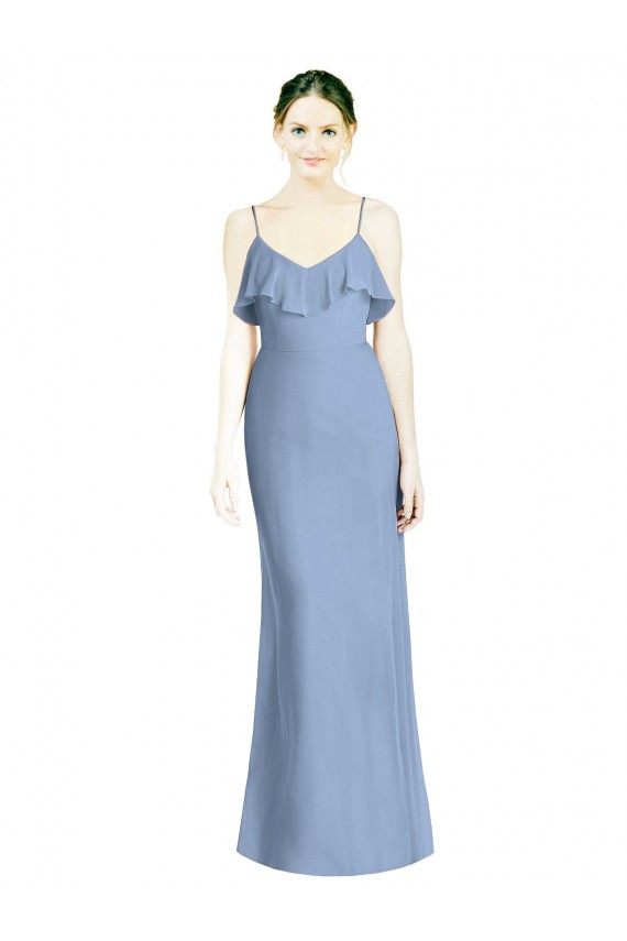 Cheap Deep Open Back Long Chiffon V-Neck Bridesmaid Dress Canada