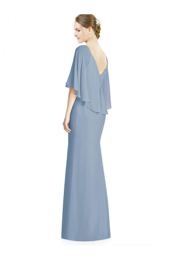 Cheap V-Back Trumpet Chiffon Bridesmaid Dress with Draped Cape Overlay Canada