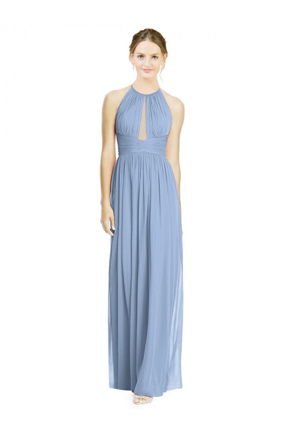 Cheap Open Back Long Chiffon Halter Bridesmaid Dress Canada
