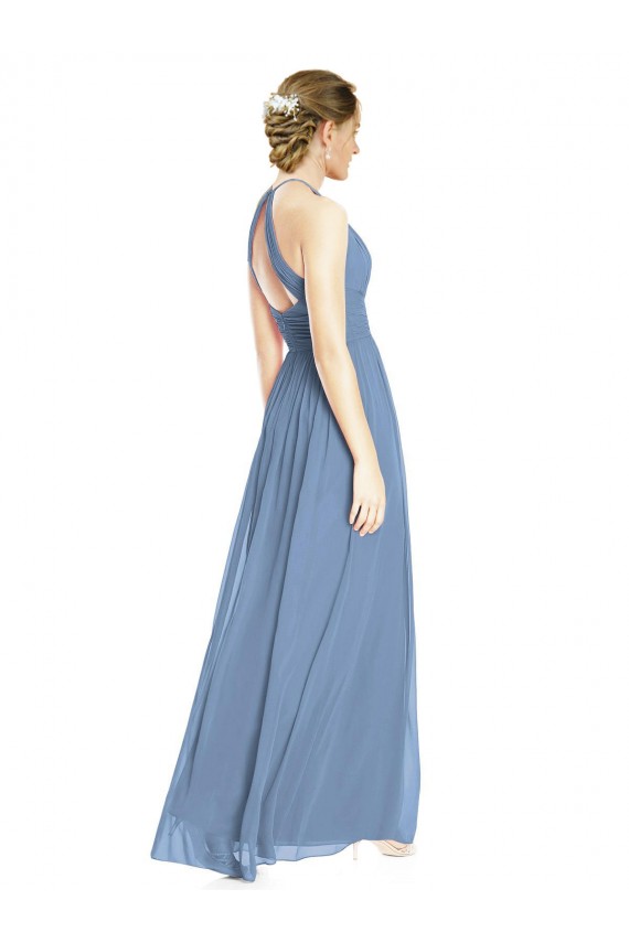 Cheap Open Back Long Chiffon Halter Bridesmaid Dress Canada