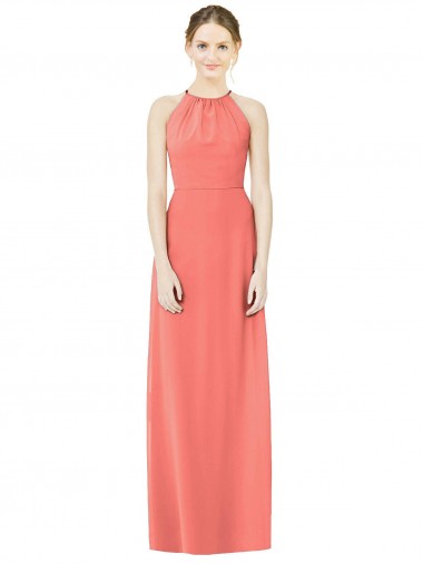 Cheap Open Back Shirred Halter Chiffon Bridesmaid Dress Canada