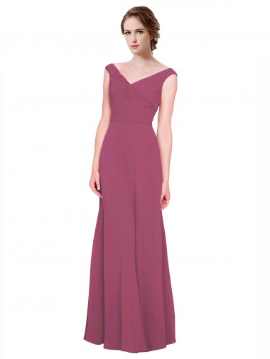 Cheap V-Neckline Long Chiffon Bridesmaid Dress with Wide V-Back Canada