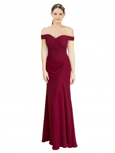 Cheap Off the Shoulder Long Chiffon Bridesmaid Dress with Pleats Canada