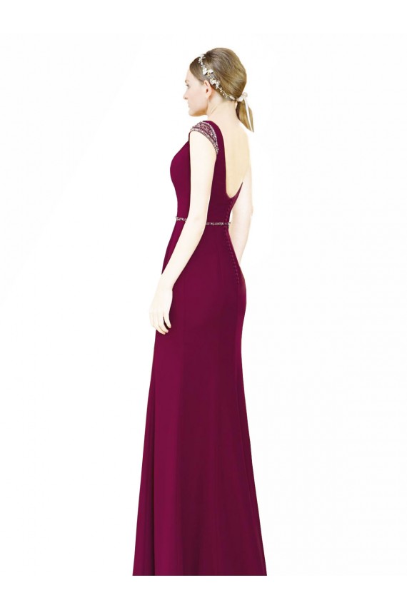 Cheap Slim Chiffon Bridesmaid Dress with Embellished Capped Sleeves Canada