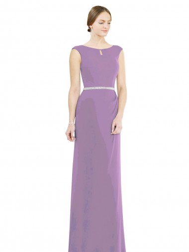 Cheap Long Chiffon Bridesmaid Dress with Boat Neckline and Keyhole Canada