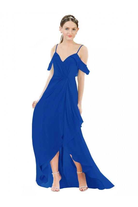 Cheap High Low Boho Bridesmaid Dress with Cold Shoulder Sleeves Canada