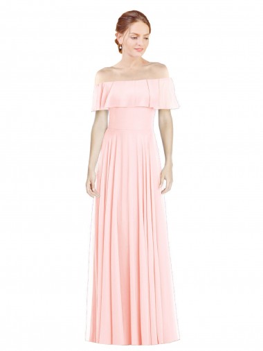 Cheap Off the Shoulder Long Bridesmaid Dress With Ruffle Overlay Canada