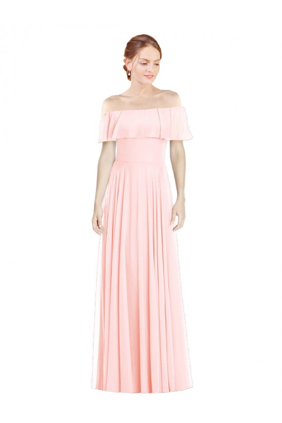 Cheap Off the Shoulder Long Bridesmaid Dress With Ruffle Overlay Canada