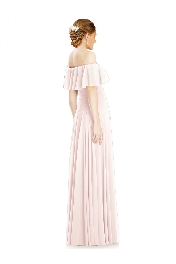 Cheap Off the Shoulder Long Bridesmaid Dress With Ruffle Overlay Canada
