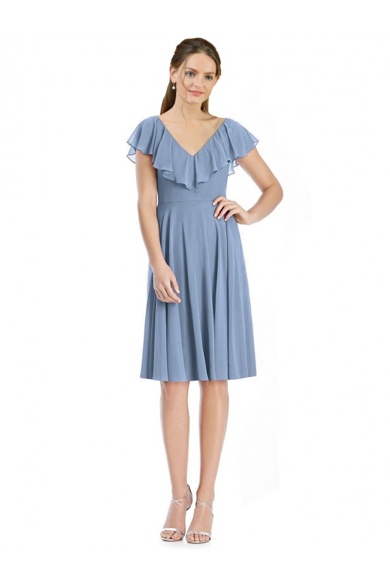 Cheap Cocktail Length V-Neck V-Back Short Chiffon Bridesmaid Dress Canada