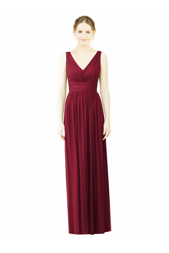 Cheap V-Neck Full-Length Sleeveless Low Back Chiffon Bridesmaid Dress Canada