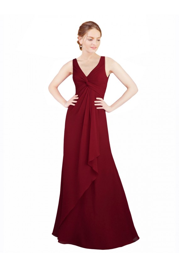 Cheap Twist-Knot V-Neckline Long Chiffon Bridesmaid Dress Canada