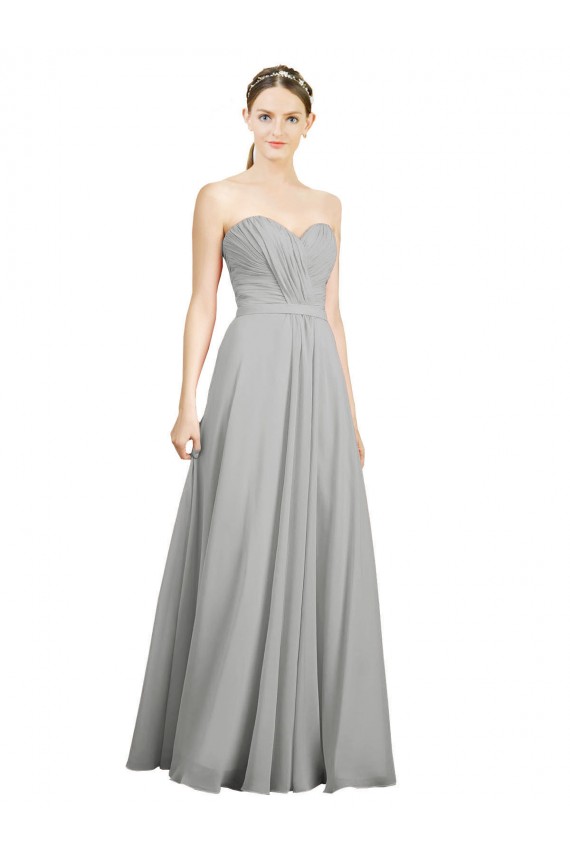 Cheap Sweetheart Strapless Draped Long Chiffon Bridesmaid Dress Canada
