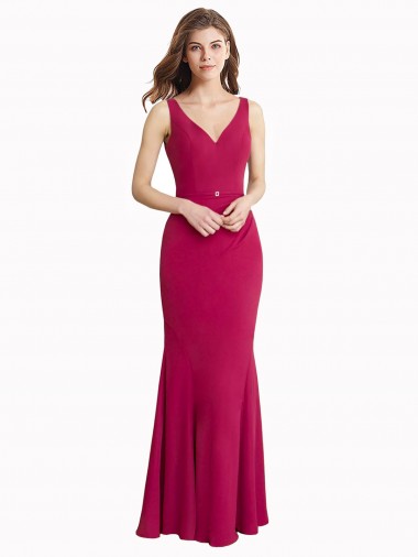 Cheap V-Neck Mermaid Chiffon Bridesmaid Dress with V-Back and Belt Canada