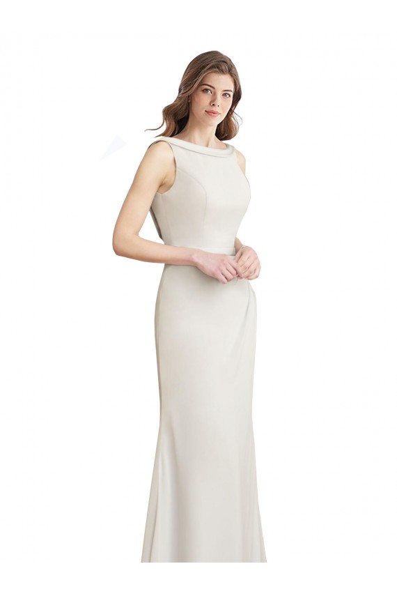 Cheap Long Chiffon Bridesmaid Dress with Boat Neckline and Satin Collar Canada