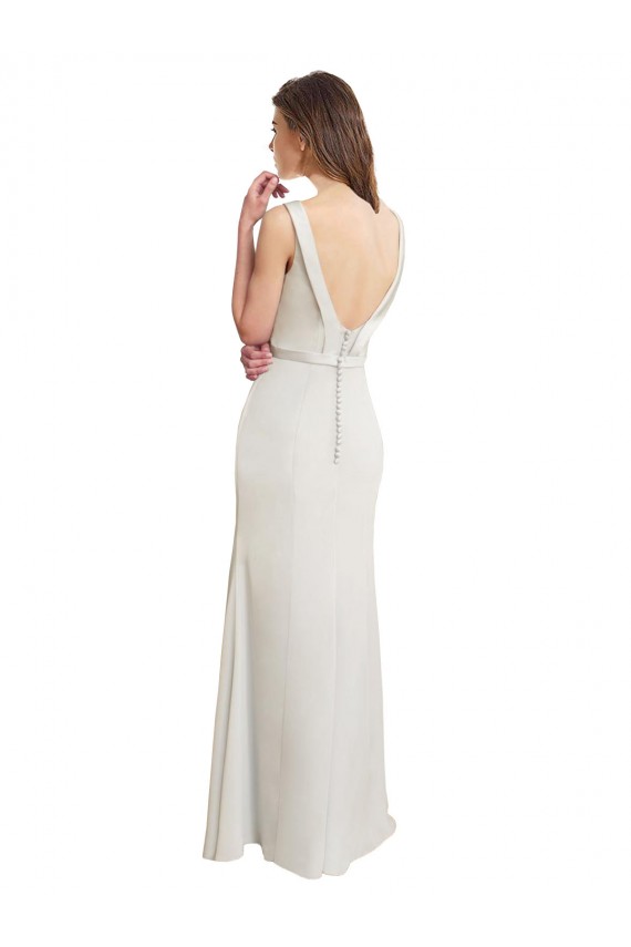 Cheap Long Chiffon Bridesmaid Dress with Boat Neckline and Satin Collar Canada