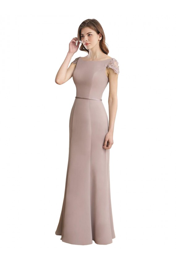 Cheap Capped Sleeves Embroidered with Applique Lace Mermaid Chiffon Bridesmaid Dress Canada