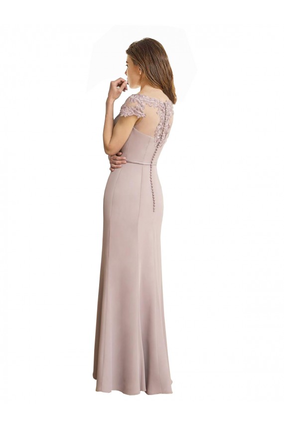 Cheap Capped Sleeves Embroidered with Applique Lace Mermaid Chiffon Bridesmaid Dress Canada