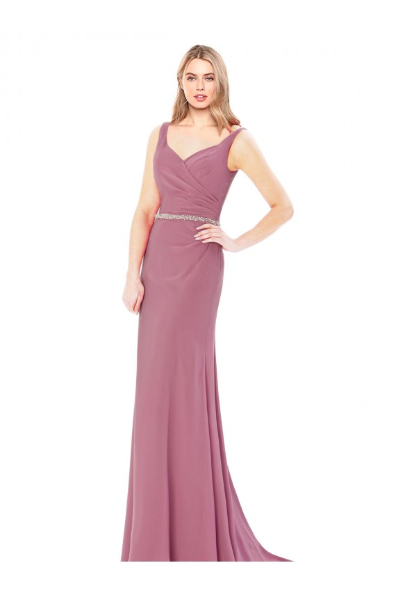 Cheap Long Slim Chiffon Bridesmaid Dress with Beaded Waist Canada